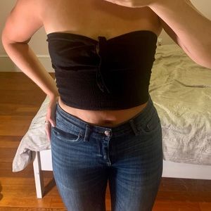 Black linen crop top